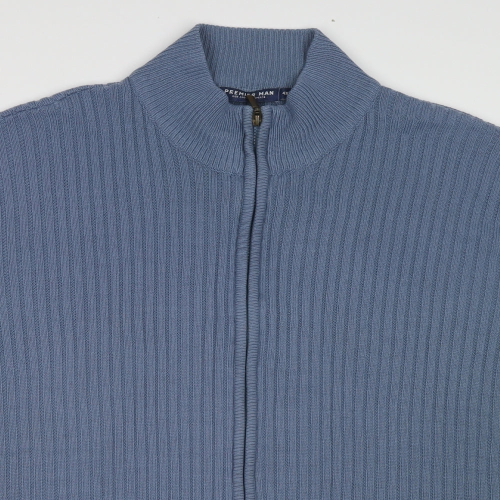 Premier Mens Blue High Neck Acrylic Full Zip Jumper Size 4XL Long Sleeve