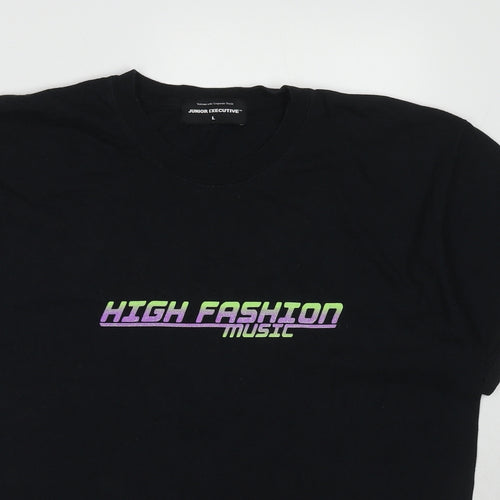 Junior Executive Mens Black Cotton T-Shirt Size L Round Neck - High Fashion Music