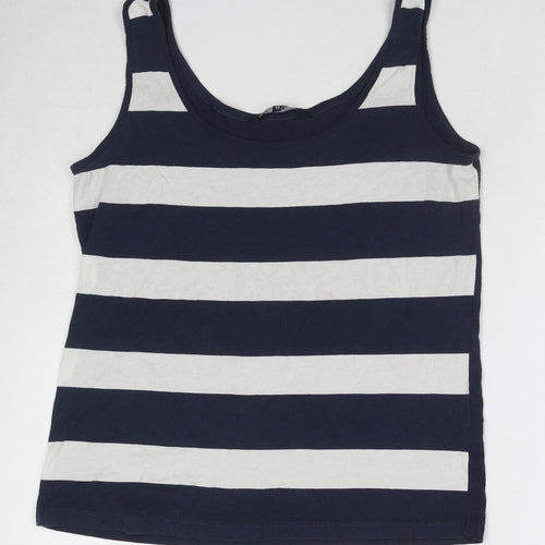 Crew Clothing Womens Blue Striped Cotton Basic Tank Size 12 Round Neck