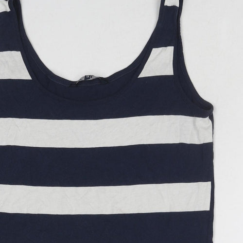 Crew Clothing Womens Blue Striped Cotton Basic Tank Size 12 Round Neck