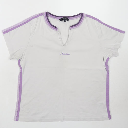 Maine New England Womens White Cotton Basic T-Shirt Size 16 V-Neck