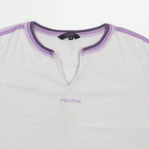 Maine New England Womens White Cotton Basic T-Shirt Size 16 V-Neck