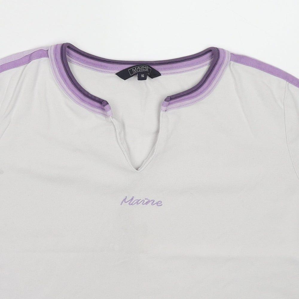 Maine New England Womens White Cotton Basic T-Shirt Size 16 V-Neck