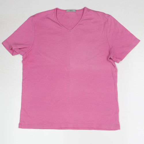 Marks and Spencer Womens Pink Cotton Basic T-Shirt Size 16 V-Neck