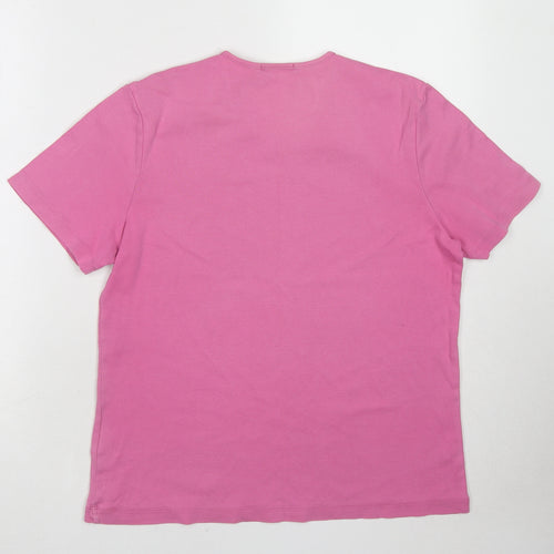Marks and Spencer Womens Pink Cotton Basic T-Shirt Size 16 V-Neck