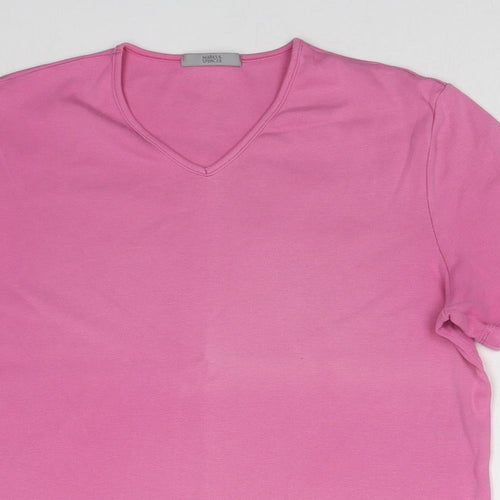 Marks and Spencer Womens Pink Cotton Basic T-Shirt Size 16 V-Neck