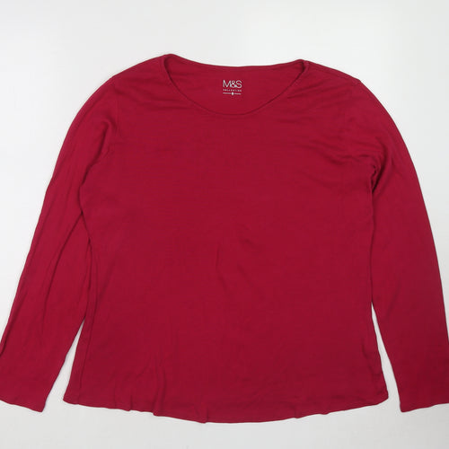 Marks and Spencer Womens Pink Cotton Basic T-Shirt Size 16 Round Neck