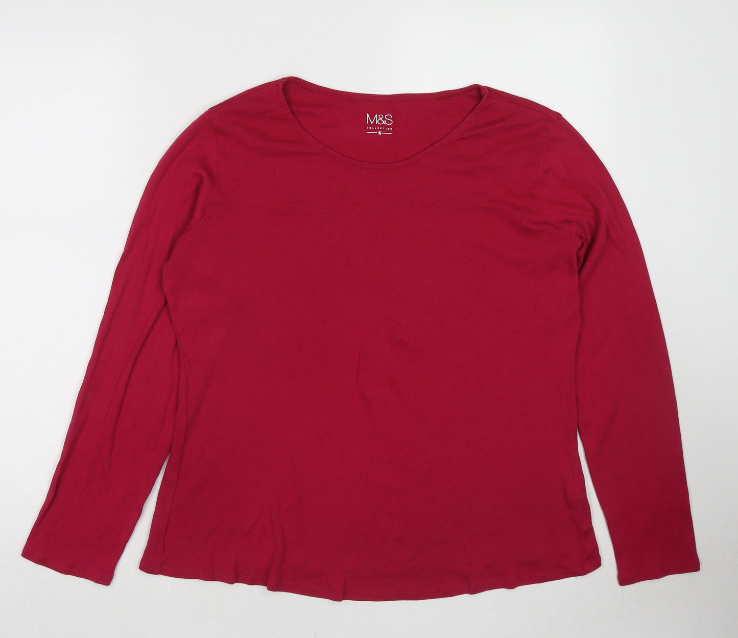 Marks and Spencer Womens Pink Cotton Basic T-Shirt Size 16 Round Neck