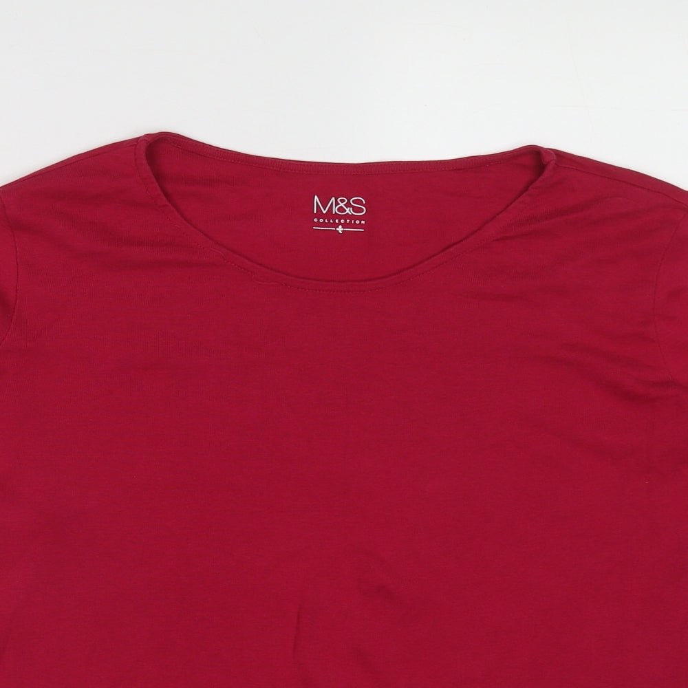 Marks and Spencer Womens Pink Cotton Basic T-Shirt Size 16 Round Neck