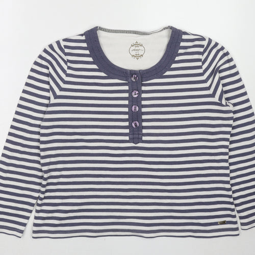 DASH Womens Blue Striped Cotton Basic T-Shirt Size 16 Round Neck
