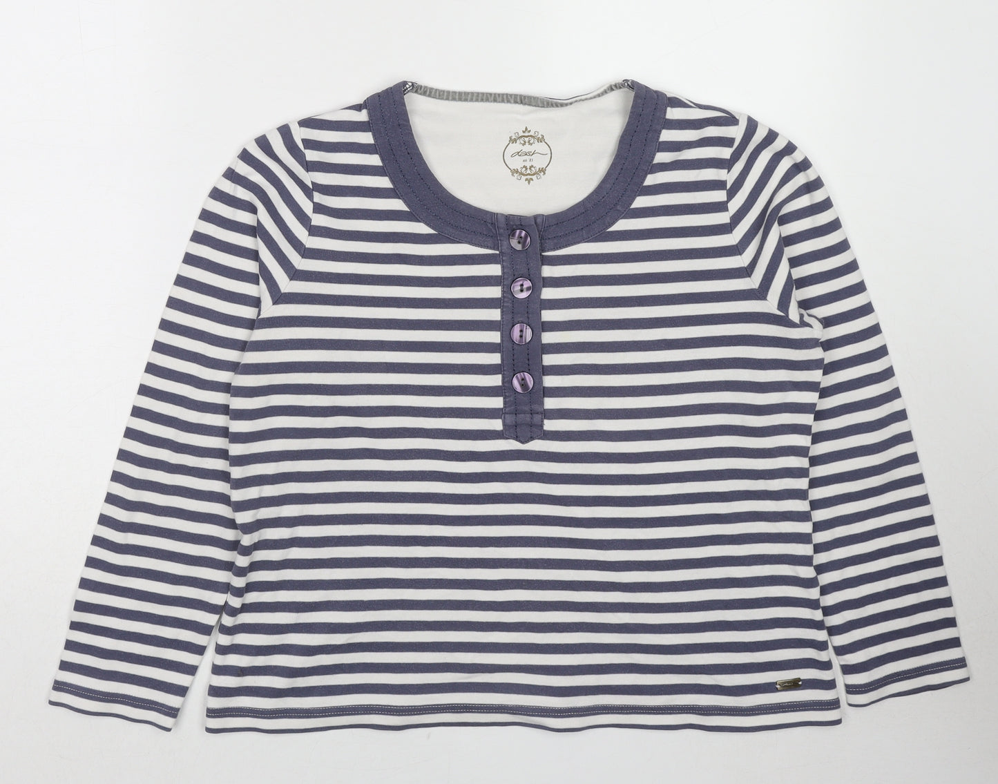 DASH Womens Blue Striped Cotton Basic T-Shirt Size 16 Round Neck