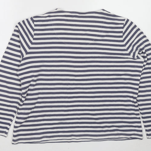 DASH Womens Blue Striped Cotton Basic T-Shirt Size 16 Round Neck