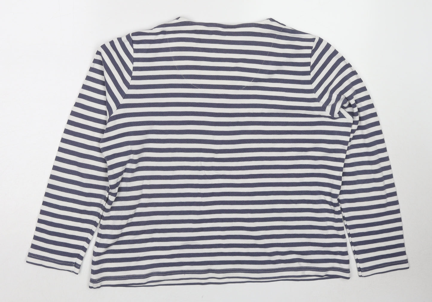 DASH Womens Blue Striped Cotton Basic T-Shirt Size 16 Round Neck