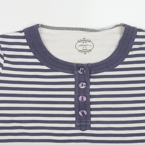 DASH Womens Blue Striped Cotton Basic T-Shirt Size 16 Round Neck