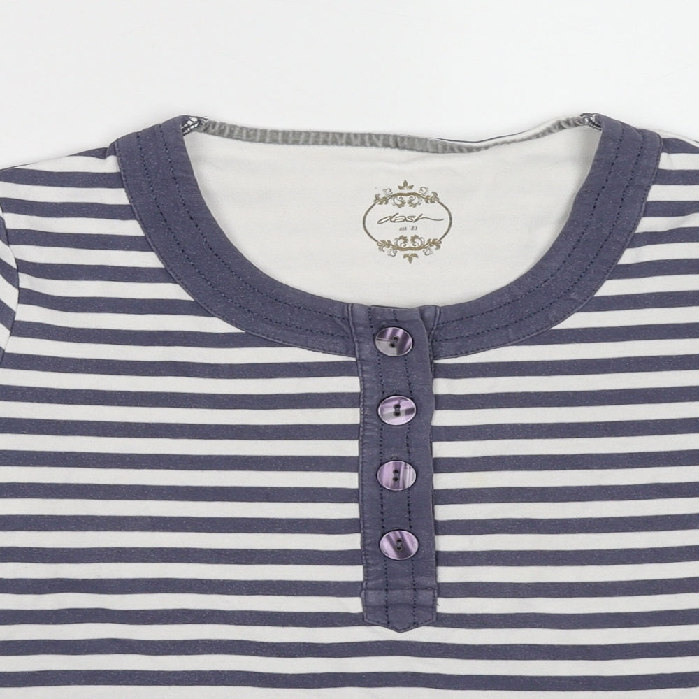DASH Womens Blue Striped Cotton Basic T-Shirt Size 16 Round Neck