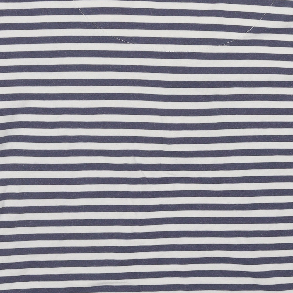 DASH Womens Blue Striped Cotton Basic T-Shirt Size 16 Round Neck