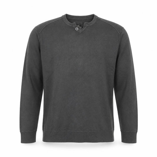 Front view of River Island men’s grey v-neck acrylic jumper, size M, long sleeve
