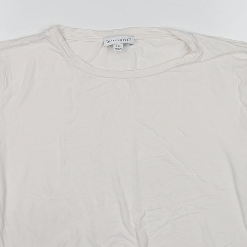 Warehouse Womens White Viscose Basic T-Shirt Size 14 Round Neck