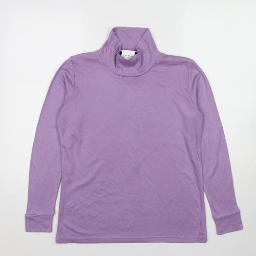 Afibel Womens Purple Acrylic Basic T-Shirt Size 14 Mock Neck
