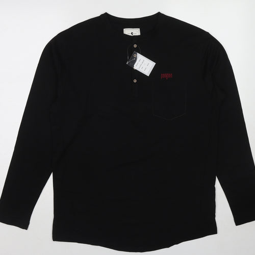 Pangaea Mens Black Cotton T-Shirt Size L Round Neck