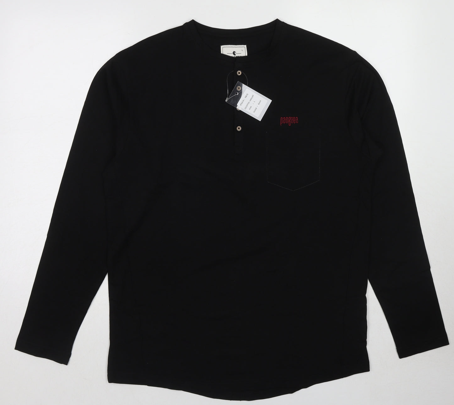 Pangaea Mens Black Cotton T-Shirt Size L Round Neck
