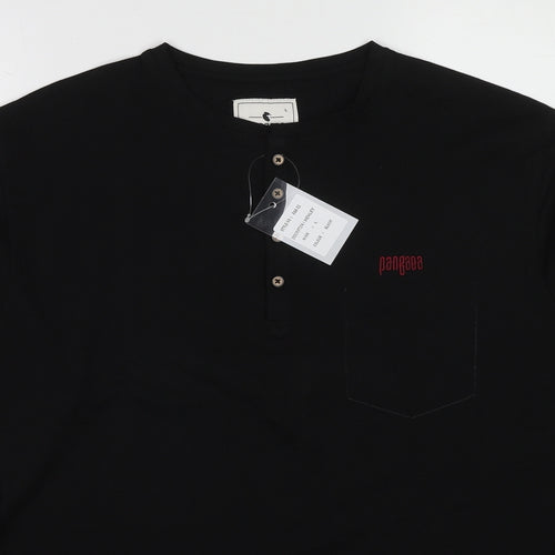 Pangaea Mens Black Cotton T-Shirt Size L Round Neck