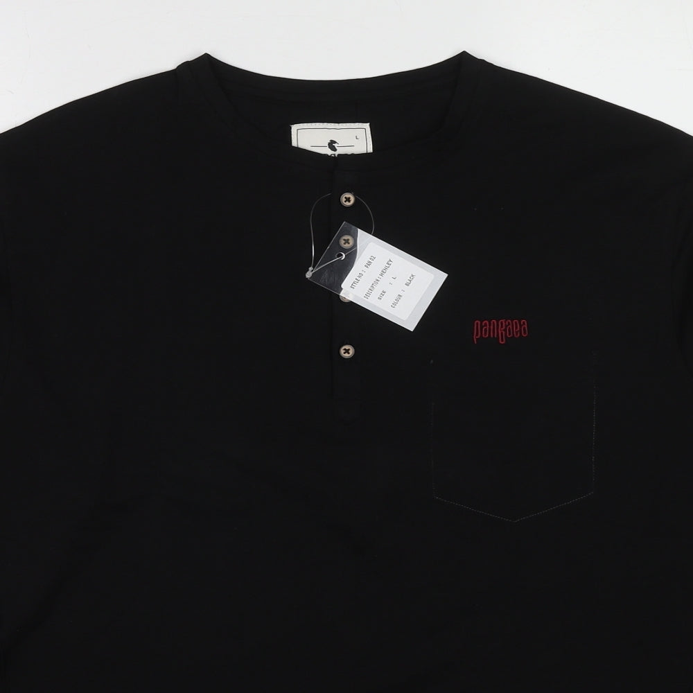 Pangaea Mens Black Cotton T-Shirt Size L Round Neck