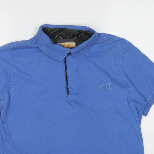 HUGO BOSS Mens Blue Cotton T-Shirt Size M Collared