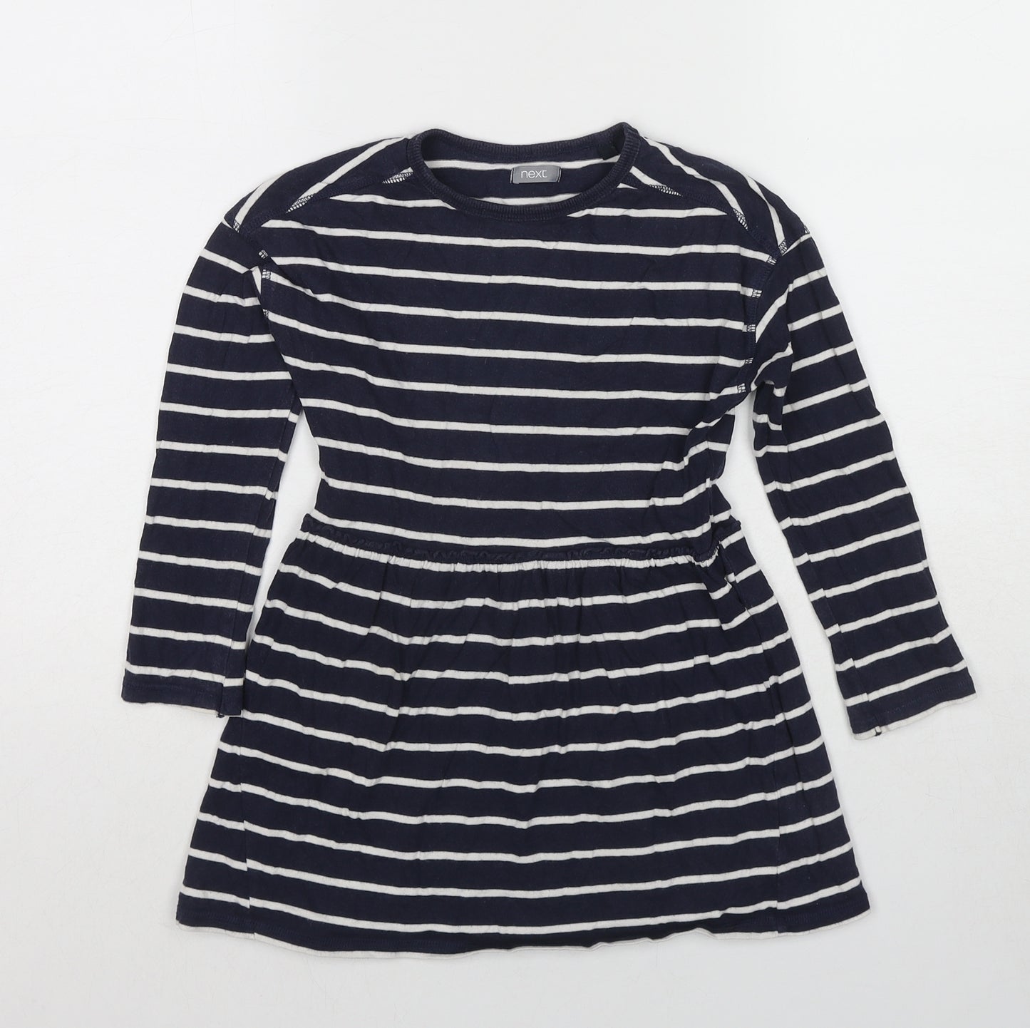 NEXT Girls Blue Striped Cotton A-Line Size 5 Years Round Neck Pullover