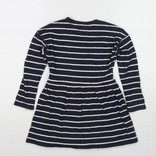 NEXT Girls Blue Striped Cotton A-Line Size 5 Years Round Neck Pullover