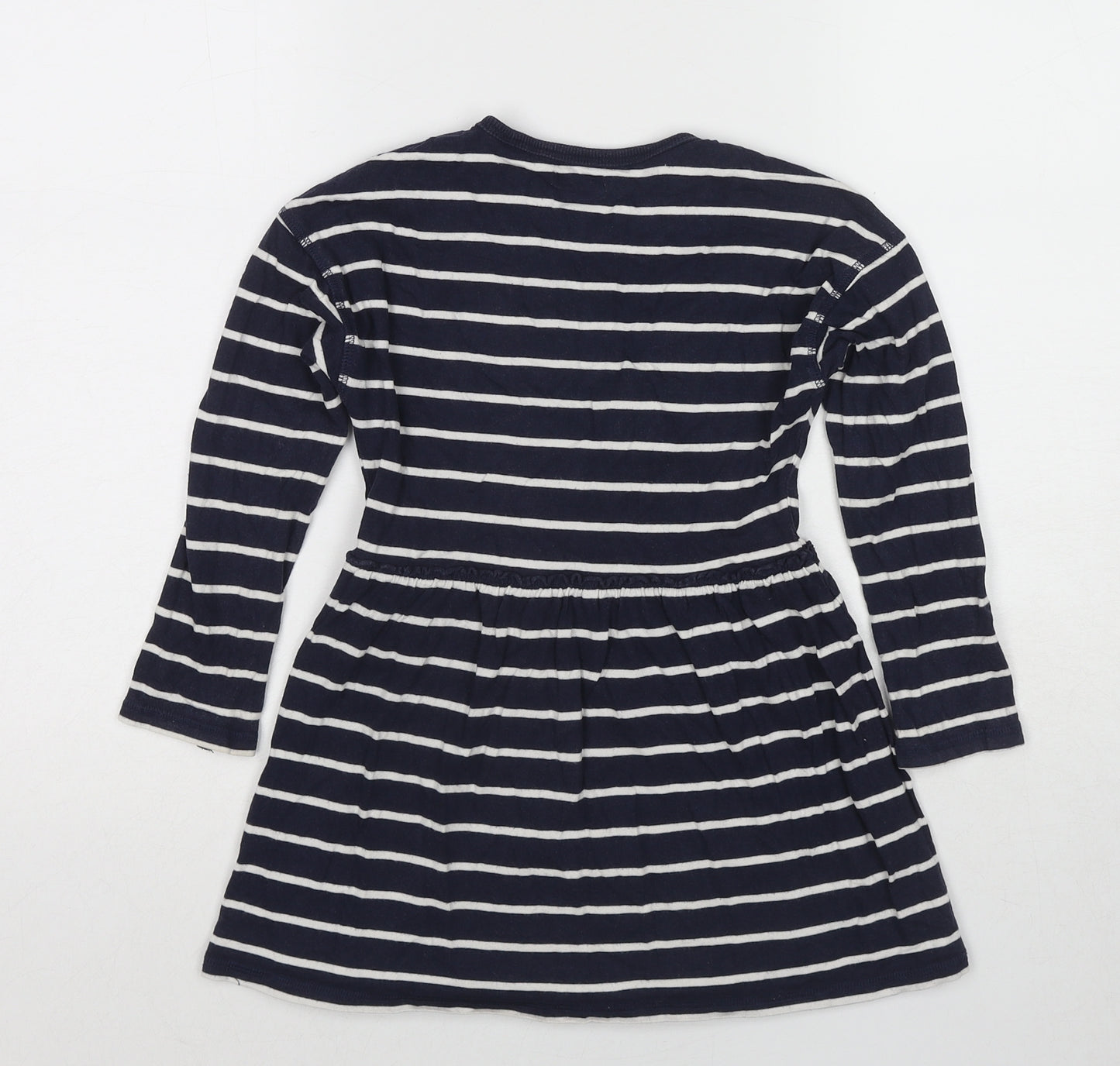 NEXT Girls Blue Striped Cotton A-Line Size 5 Years Round Neck Pullover