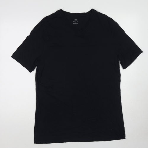 Marks and Spencer Mens Blue Cotton T-Shirt Size L Round Neck