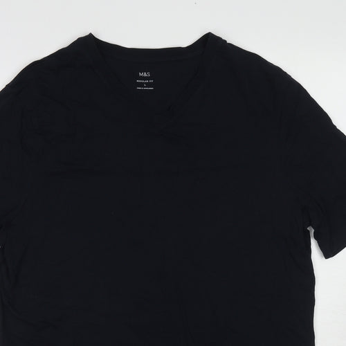 Marks and Spencer Mens Blue Cotton T-Shirt Size L Round Neck