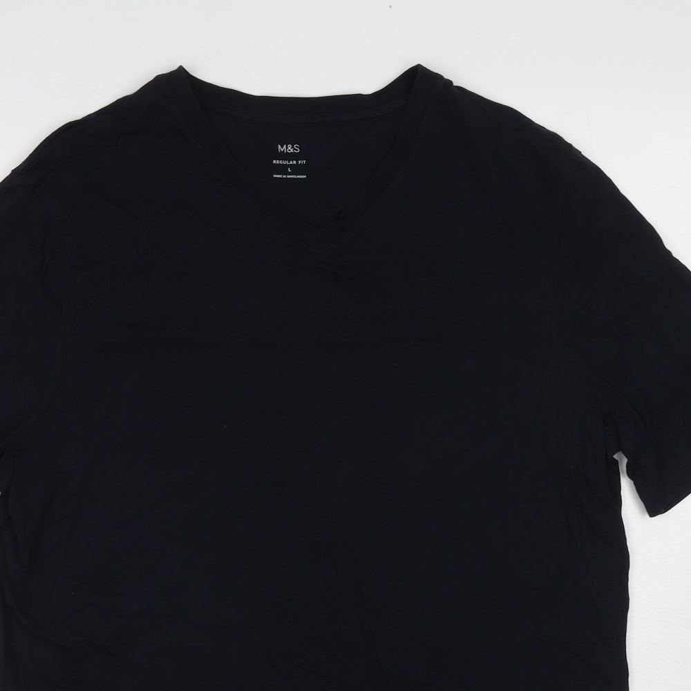 Marks and Spencer Mens Blue Cotton T-Shirt Size L Round Neck
