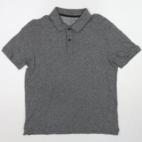 Marks and Spencer Mens Grey Cotton Polo Size M Collared Button