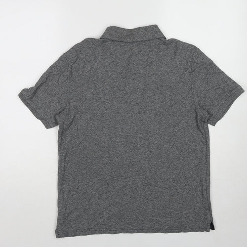 Marks and Spencer Mens Grey Cotton Polo Size M Collared Button