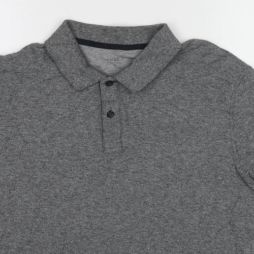 Marks and Spencer Mens Grey Cotton Polo Size M Collared Button