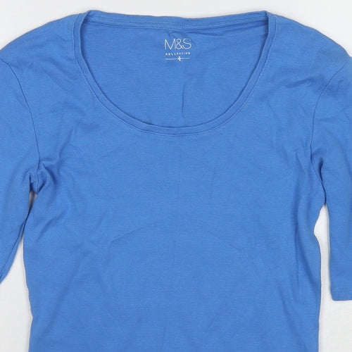 Marks and Spencer Womens Blue Cotton Basic T-Shirt Size 8 Scoop Neck