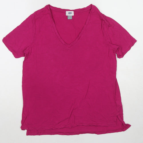 Old Navy Womens Pink Viscose Basic T-Shirt Size S V-Neck