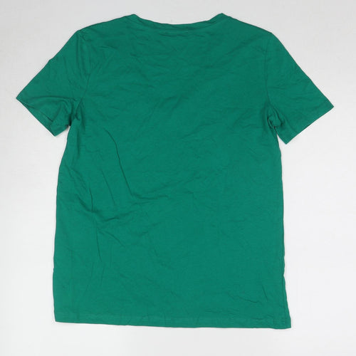 Zara Womens Green Cotton Basic T-Shirt Size M V-Neck