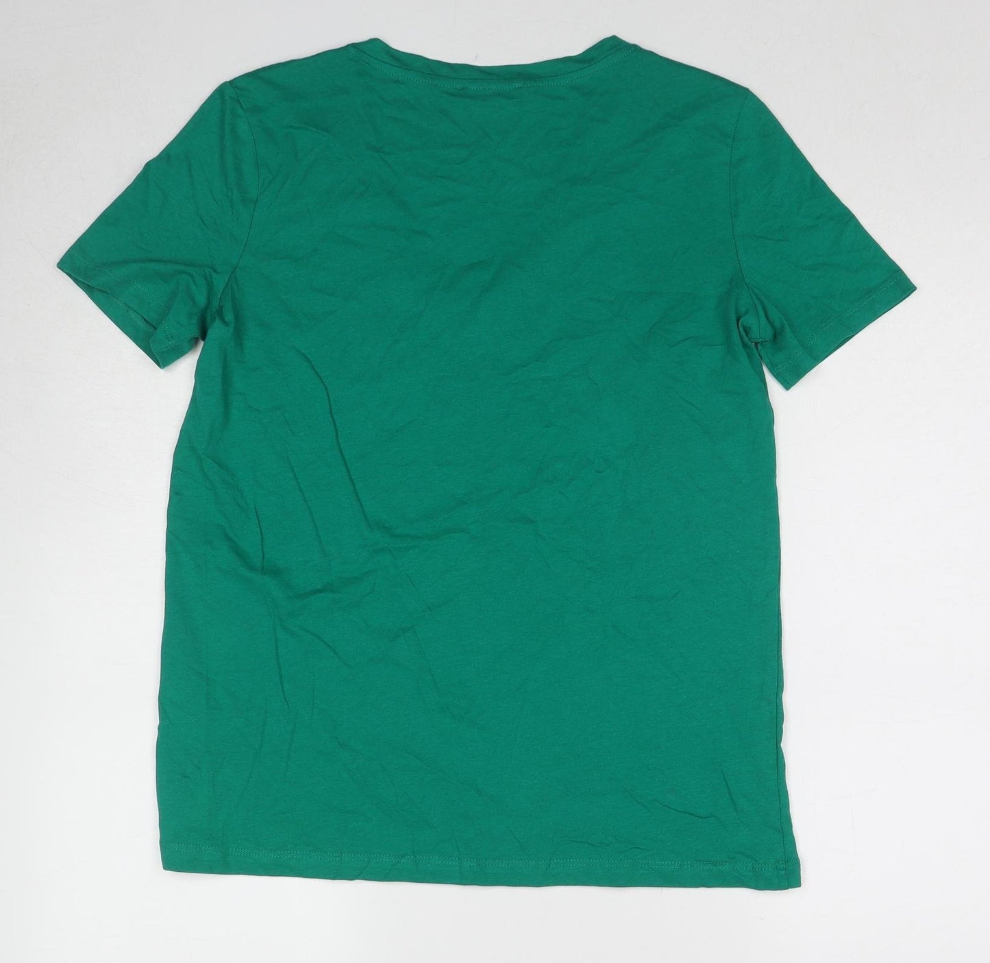 Zara Womens Green Cotton Basic T-Shirt Size M V-Neck