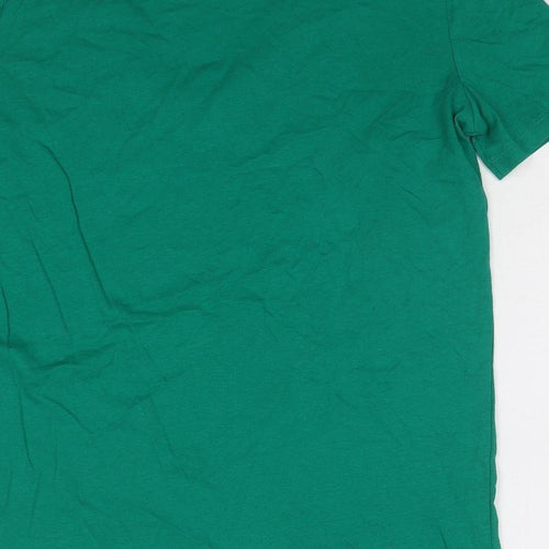 Zara Womens Green Cotton Basic T-Shirt Size M V-Neck