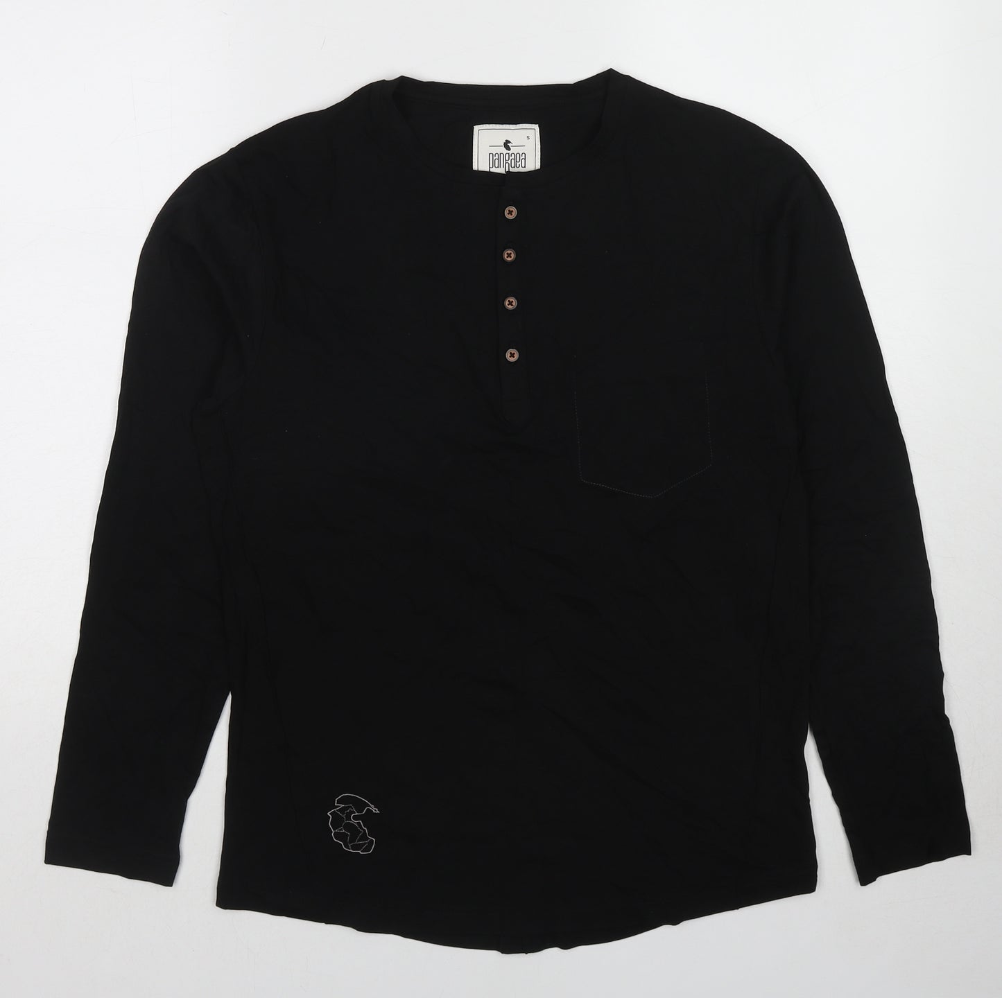 Pangaea Mens Black Cotton T-Shirt Size S Round Neck