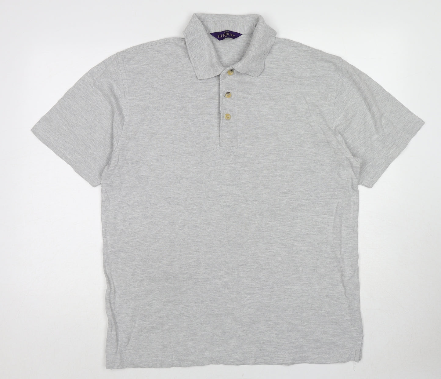 Henbury Mens Grey Cotton Polo Size XL Collared Pullover