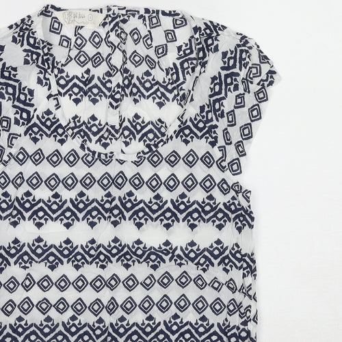 Fat Face Womens Multicoloured Geometric Cotton Basic Blouse Size 6 Scoop Neck