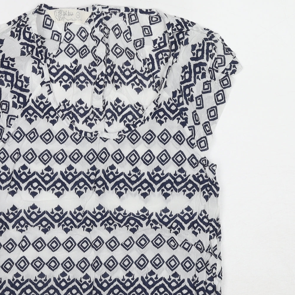 Fat Face Womens Multicoloured Geometric Cotton Basic Blouse Size 6 Scoop Neck