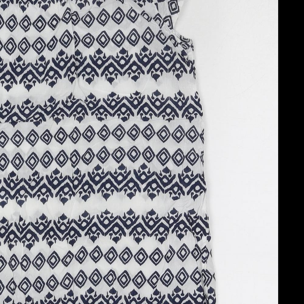 Fat Face Womens Multicoloured Geometric Cotton Basic Blouse Size 6 Scoop Neck