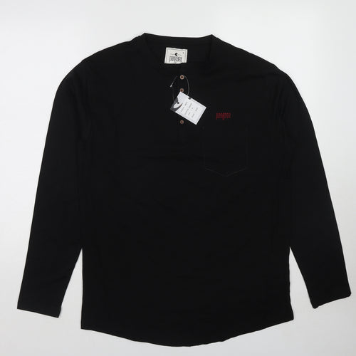 Pangaea Mens Black Cotton T-Shirt Size M Round Neck