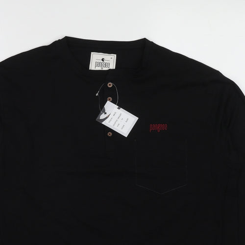 Pangaea Mens Black Cotton T-Shirt Size M Round Neck