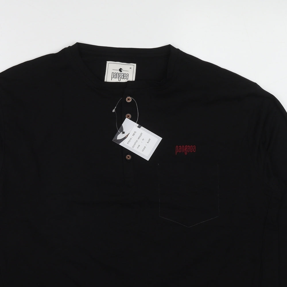 Pangaea Mens Black Cotton T-Shirt Size M Round Neck